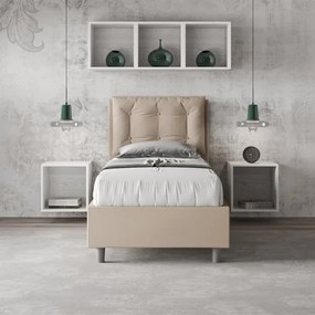 Letto singolo contenitore imbottito 80x200 similpelle tortora Annalisa