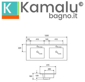 Kamalu - lavabo incasso 120 cm a doppia vasca | litos-k7012d