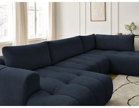 Divano angolare blu scuro allungabile e con contenitore (penisola a destra/a U) con rivestimento in ciniglia Fuji – Bobochic Paris