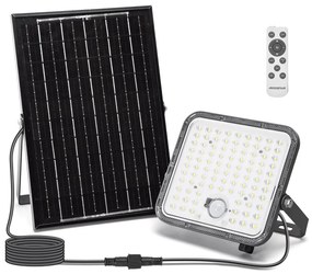 Faro Led 120W Grigio con pannello solare IP66 Bianco freddo 6500K Dimmerabile telecomando con sensore crepuscolare e di movimento Aigostar