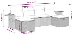 Set divano da giardino 6 pz con cuscini grigio in polyrattan