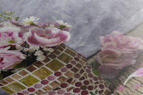 Quadro su tela – Fiori di garofano in vaso a mosaico