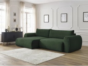 Divano angolare in verde scuro allungabile (con penisola a sinistra) con rivestimento in velluto a coste Lucien – Bobochic Paris