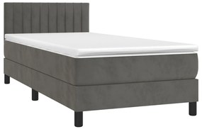 Letto a molle con materasso e led grigio scuro 90x200cm velluto