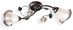 Plafoniera Classica Siena Metallo E Ceramica Nero Sfumato Argento 2 Luci E14