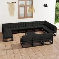 Set Divani da Giardino 14 pz con Cuscini Massello di Pino Nero 3077253