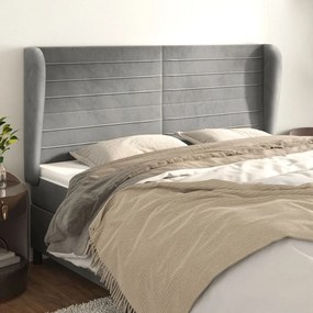 Testiera Ad Orecchio Grigio Chiaro 183x23x118/128 Cm İn Velluto /