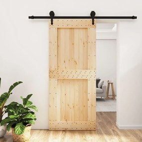 Porta Scorrevole Con Set Hardware 90x210 Cm Legno Massello Pino /