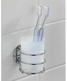 WENKO 18779100-Portaspazzolini TURBO-LOC RUND STAHL 7,5x9 cm cromo lucido/bianco