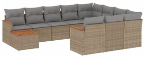 Set Divani da Giardino 11 pz con Cuscini Beige in Polyrattan