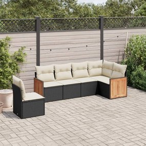 Set divano da giardino 6 pz con cuscini nero in polyrattan