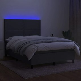 Letto a molle materasso e led grigio scuro 140x190cm in tessuto