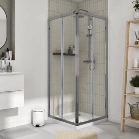 Box doccia con ingresso angolare scorrevole Essential quadrato L 89.0 x L 89.0 x H 185.0 cm in vetro, sp. 4.0 mm vetro senza finitura / trasparente cromo