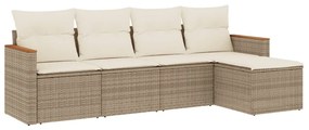 Set divano da giardino 5 pz con cuscini beige in polyrattan