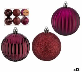 Set di palline di Natale Con rilievo Viola PVC Ø 7 cm (12 Unità)