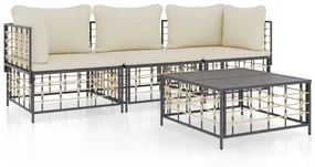 Set divani da giardino 4 pz con cuscini antracite in polyrattan