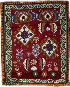 Shiraz Tappeto 70x60 Rosso (Iran) Annodato A Mano