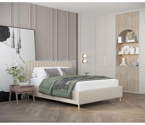 Letto matrimoniale imbottito beige con spazio contenitivo e rete 180x200 cm Noto - Maison de Rêve