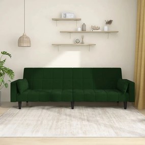 Divano Letto A 2 Posti Con 2 Cuscini Verde Scuro İn Velluto /