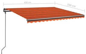 Tenda Retrattile Automatica con Pali 4,5x3,5 m Arancio Marrone