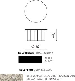 Tavolino tondo D60 cm con base in metallo Nero e piano in vetro martellato Bronzo MUTE