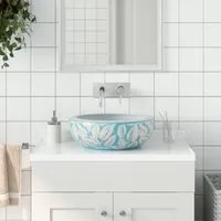 Lavabo da Appoggio Bianco e Blu Rotondo 41x14 cm Ceramica 155062