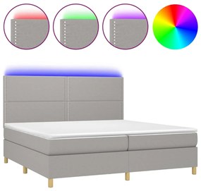 Letto a Molle Materasso e LED Grigio Chiaro 200x200 cm Tessuto