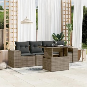 Set divano da giardino 5 pz con cuscini grigio in polyrattan