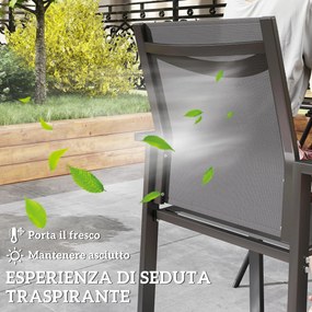 Set 2 Sedie da Giardino Impilabili 56x58x89 cm con Seduta Traspirante in Alluminio e Textilene Grigio Carbone...