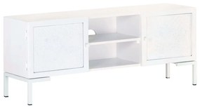 Mobile porta tv bianco 115x30x46cm in legno massello di mango