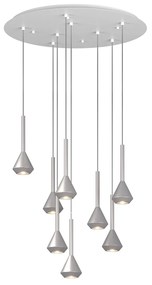 Lampadario Moderno Aygo Tondo Metallo Bianco E Alluminio 7 Luci Gu10