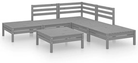 Set Salotto da Giardino 6 pz in Legno Massello di Pino Grigio