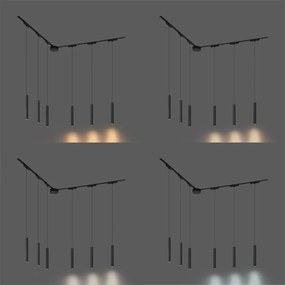Sistema di illuminazione su binario moderno con 6 faretti a sospensione neri monofase - Magnetic Cassie