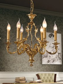 6-light chandelier brass casting - 12.455/6 - Gold Light and Crystal - Arredoluce Oro anticato 24 kt