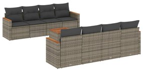 Set Divano da Giardino 9 pz con Cuscini Grigio in Polyrattan