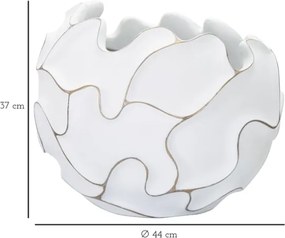 Vaso rotondo in resina con decorazioni ondulate a foglie Ø 44X37 cm bianco