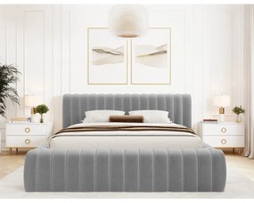 Letto matrimoniale imbottito grigio chiaro con contenitore e rete inclusi 180x200 cm Carilla – ELTAP