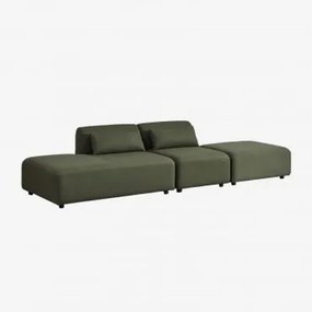 Divano Componibile In 2 Pezzi Con Chaise Longue Sinistra E Pouf Fogler Ciniglia Verde Salvia - Sklum