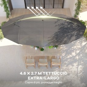 Ombrellone Doppio a 12 Stecche 455x265x238 cm con Base a Croce e Manovella in Acciaio e Poliestere Grigio...