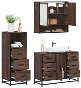 Set Mobili Da Bagno 3 Pz Rovere Marrone İn Legno Multistrato /