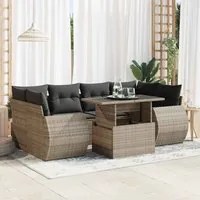 Set Divani da Giardino 7 pz con Cuscini Grigio in Polyrattan 3326591