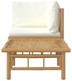 Set salotto da giardino 2pz con cuscini bianco crema in bambù
