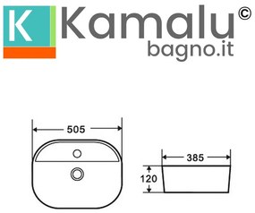 Kamalu - lavabo bagno da appoggio design ovale 50.5 cm ceramica bianca | k-litos-505