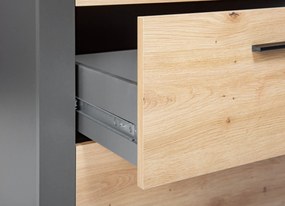 Libreria con 3 cassetti in laminato grigio e quercia