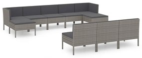 Set divani da giardino 10 pz con cuscini in polyrattan grigio