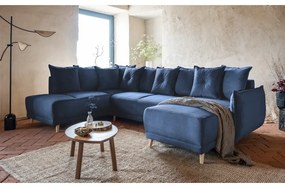 Divano letto angolare in velluto a coste blu scuro (angolo sinistro/"U") Lazy Lukka - Miuform