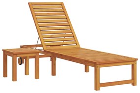 Lettino prendisole  con tavolo in legno massello di acacia, lettino prendisole  in legno massello di acacia