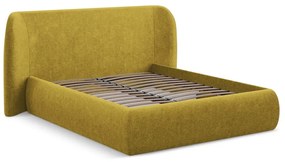 Letto matrimoniale imbottito color senape con contenitore con griglia 180x200 cm Hauke - Makamii