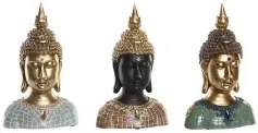 Statua Decorativa DKD Home Decor 16 x 10 x 26 cm Nero Buddha Turchese Verde Orientale (3 Pezzi)