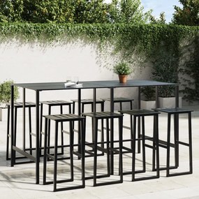 Set Bar Da Giardino 9pz Nero İn Acciaio Verniciato A Polvere /
